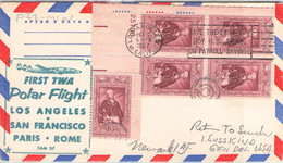USA - FIRST TWA POLAR FLIGHT LOS ANGELES - ROME 1957 / ZL86 - 2c. 1941-1960 Cartas