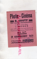 87- LIMOGES- PUBLICITE PHOTO CINEMA G. COURY-PHOTOGRAPHE 9 BOULEVARD LOUIS BLANC- IMPRIMERIE COUTY COMBROUZE - Werbung