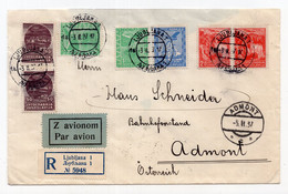 1937. KINGDOM OF YUGOSLAVIA,SLOVENIA,LJUBLJANA,AIRMAIL,RECORDED COVER TO AUSTRIA,POSTER STAMP: SAMPLE FAIR,LJUBLJANA - Aéreo