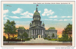 Illinois Springfield State Capitol And Abraham Lincoln Statue Curteich - Springfield – Illinois