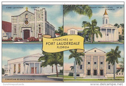 Florida Fort Lauderdale First Lutheran Bethany Presbyterian Christian Science & First Baptist Church 1952 Curteich - Fort Lauderdale