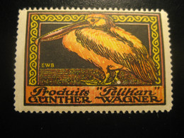 Produits PELIKAN Gunther Wagner Pelican Pelicans Bird Birds Oiseaux Poster Stamp Vignette GERMANY Label - Pélicans