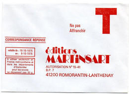 LOIR Et CHER - Dépt N° 41 = ROMORANTIN LANTHENAY 1975 = CORRESPONDANCE REPONSE T ' EDITIONS MARTINSART ' - Karten/Antwortumschläge T