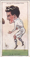 Rugby Internationals 1929 -  2 TW Brown, Bristol  & England   - Wills Cigarette Card - Sport - Wills