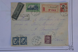 AU1 INDOCHINE  BELLE LETTRE RECOM. 1932  PETIT BUREAU LAOKAY POUR  PARIS  FRANCE + SAIGON MARSEILLE + AFF. PLAISANT - Briefe U. Dokumente