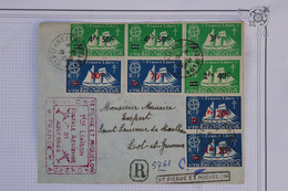 AU1 ST PIERRE MIQUELON  BELLE  CARTE RECO.1948 1ER VOL +SURCHARGES++A VOIR + AFFRANC. INTERESSANT - Cartas & Documentos