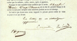 1852  BON POUR NAVIGUER EXPERTISE NAVIGATION  NAVIRE CHASSE MAREE LES DEUX SŒURS LE CROISIC  CAPITAINE NONFORT - Documents Historiques