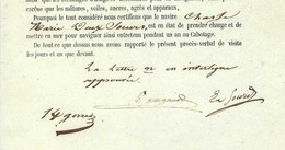 1852  BON POUR NAVIGUER EXPERTISE NAVIGATION  NAVIRE CHASSE MAREE LES DEUX SŒURS LE CROISIC  CAPITAINE NONFORT - Historical Documents