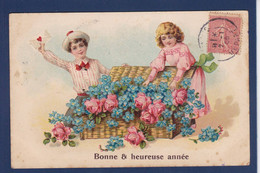 CPA Enfant Gaufré Embossed Circulé Fantaisie Roses Myosotis - Sonstige & Ohne Zuordnung