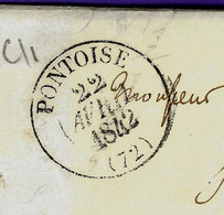 CACHET POSTAL + « CL » En Rouge  1842 De Pontoise L .A.C.   POUR  St Ouen L’Aumone VOIR SCANS - 1801-1848: Précurseurs XIX