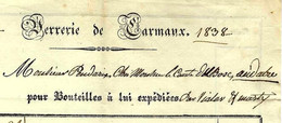 EXCEPTIONNEL !! 1838 VERRERIE ROYALE De CARMAUX TARN Famille De Solages FACTURE ACQUITEE 2040 BOUTEILLES REBRASEES - 1800 – 1899