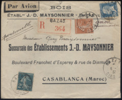 France - LsC Recommandé Par Avion - Bazas Pour Casablanca - 06/02/1933 - 1921-1960: Modern Period