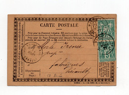 !!! CARTE PRECURSEUR PRIVEE MOREAU FRERES DE 1877 AU TYPE SAGE - Precursor Cards