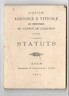 Cazaubon   (32 Gers) Statuts  Du Syndicat Agricole Des Propriétaires Du Canton De Cazaubon 1887  (PPP36000) - Unclassified