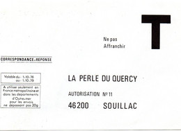 LOT - Dépt N° 46 = SOUILLAC 1976 = CORRESPONDANCE REPONSE T ' LA PERLE DU QUERCY ' - Cartes/Enveloppes Réponse T