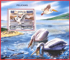 A4138 - MALDIVES - ERROR MISPERF, Souvenir Sheet: 2014, Pelicans, Birds - Pélicans