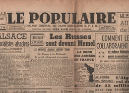 LE POPULAIRE 25 10 1944 S.F.I.O. - FRONT - ALSACE - MICHEL DETROYAT GASTON DURMON... EPURATION - ALGERIE - MILICE - General Issues