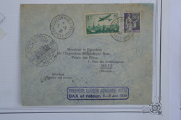 O 24 FRANCE BELLE  LETTRE  1938 +1ER VOL METZ DAX RETOUR + VIGNETTES++ AFFRANC. PLAISANT - 1927-1959 Lettres & Documents