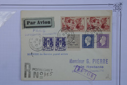 O 24 FRANCE BELLE CARTE RECOM. 1945  PORNICHET PARIS  POUR COPENHAGUE DANEMARK + AFFRANC.PLAISANT - 1927-1959 Covers & Documents