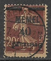 MEMEL OCCUPAZIONE TEDESCA  1920 MEMEL FRANCOBOLLI DI FRANCIA  SOPRASTAMPATI UNIF. 22 USATO VF - Andere & Zonder Classificatie