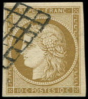 EMISSION DE 1849 - 1b   10c. Bistre-VERDATRE, Obl. GRILLE, TB - 1849-1850 Ceres