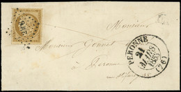 Let EMISSION DE 1849 - 1    10c. Bistre-jaune, Obl. PC 2406 S. LAC, Càd T13 PERONNE 21/3/53, TTB - 1849-1876: Classic Period