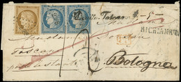 Let EMISSION DE 1849 - 1 Et 4, 10c. Bistre-jaune Et 25c. Bleu PAIRE Défse, Obl. PC 2388 Avec Griffe Dinitto-Toscana Sur  - 1849-1876: Classic Period