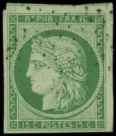 EMISSION DE 1849 - 2    15c. Vert, Voisin En Haut, Obl. ETOILE Légère, Effigie Dégagée, TTB - 1849-1850 Ceres