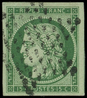 EMISSION DE 1849 - 2b   15c. Vert FONCE, Obl. ETOILE, Grandes Marges Avec Un Voisin, Superbe. C Et Br - 1849-1850 Ceres