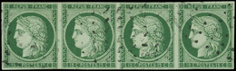 EMISSION DE 1849 - 2b   15c. Vert FONCE, BANDE De 4 Obl. ROULETTE De POINTS, RR Et TTB - 1849-1850 Ceres