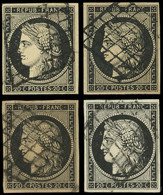 EMISSION DE 1849 - 3    20c. Noir Sur Jaune, 4 Nuances Oblitérées GRILLE, TB - 1849-1850 Ceres