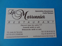 Carte De Visite Restaurant Le Marronnier 67 Stutzheim - Cartes De Visite