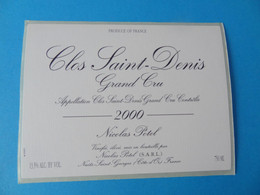 Etiquette De Vin Clos Saint Denis Grand Cru 2000 Nicolas Potel - Bourgogne