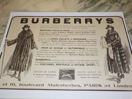 ANCIENNE PUBLICITE MANTEAUX POUR LA VILLE BURBERRYS 1918 - 1900-1940