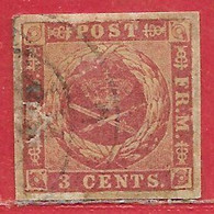 Antilles Danoises N°1 3c Carmin Sur Papier Jaunâtre (replaqué) 1855-67 O - Dinamarca (Antillas)
