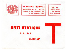 MARNE - Dépt N° 51 = REIMS 1967 = ENVELOPPE REPONSE T ' ANTI-STATIQUE ' - Karten/Antwortumschläge T