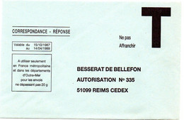 MARNE - Dépt N° 51 = REIMS 1987 = ENVELOPPE T / CORRESPONDANCE REPONSE ' CHAMPAGNE BESSERAT BELLEFON ' - Cartes/Enveloppes Réponse T