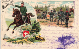 Souvenir Militaire Soldatengruss  Militaria  - Schweizer Armee - Armée Suisse Litho M1900 Dragons Cavalerie - Sonstige & Ohne Zuordnung