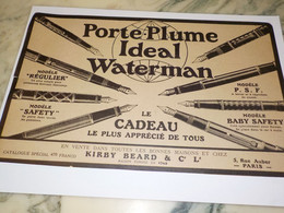 ANCIENNE PUBLICITE  PORTE PLUME WATERMAN 1921 - Autres & Non Classés