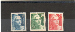 FRANCE       3 Timbres   1945-47       Y&T: 726, 728 Et 729     Marianne De Gandon   Neufs Sans Charnières - Neufs