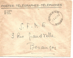 France Enveloppe -Postes-télégraphes-téléphones -cachet à Date  -1947- Ornans - (25-Doubs) - Post