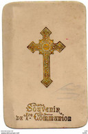 CARTE En CELLULOID  Peinte A La Main  - SOUVENIR DE 1 Ere  COMMUNION Avec Bordure Ciselée - Communion