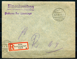 German Empires 1930 Reco/Einschreib Postsache Mit Seltenen Reco Label U.Tstp." Berlin SW Landtag,vom 24.1.1930 "1 Beleg - Covers