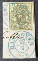 Hannover, Briefstück 1 Ggr. HANNOVER 27/2 Blauer Stempel LUXUS - Hannover