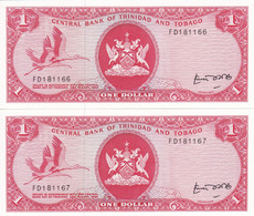 PAREJA CORRELATIVA DE TRINIDAD Y TOBAGO DE 1 DOLLAR DEL AÑO 1977 SIN CIRCULAR (UNC)(BANKNOTE) - Trinité & Tobago