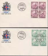 1959. ISLAND. Jón Thorkelsson Set In 4-blocks On FDC HAFNARFJÖRDUR 5.V. 1959. Unusual Wit... (Michel 331-332) - JF518926 - Storia Postale