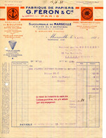 FACTURE.13.MARSEILLE.75.PARIS.FABRIQUE DE PAPIERS DE BISULFITE,EMBALLAGE,A FILTRER.G.FERON & Cie. - Printing & Stationeries