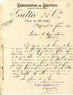 FACTURE.47.LOT ET GARONNE.AGEN.EXPLOITATION DE CHIFFONS POUR PAPETERIE.GALTIER & Cie COURS DU XIV JUILLET. - Printing & Stationeries