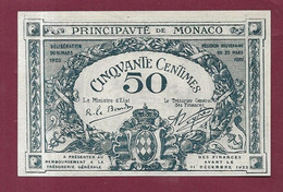 150422 - Billet PRINCIPAUTE DE MONACO 50 CINQUANTE CENTIMES 1920 Sans N° Série E - Neuf - Monaco