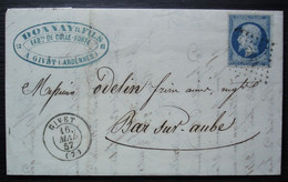 Givet Ardennes 1857 Pc 1402 Sur N°14 Donnay & Fils Fab De Colle-forte Pour Odelin à Bar Sur Aube - 1849-1876: Klassieke Periode